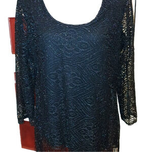 NWT Black Lace Fringe Top L